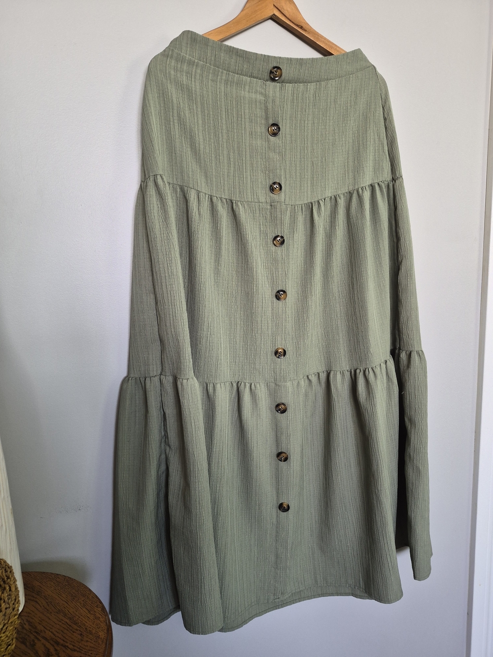 Tiered Button-Front Maxi Skirt in Sage Green